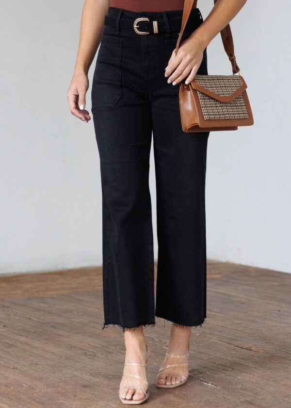 BLACK WIDE LEG JEANS WITH UTILITY POCKETS