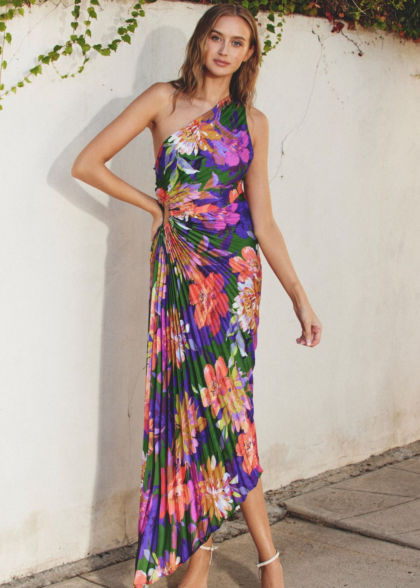 RIO ASYMMETRICAL PLEATED FLORAL DRESS- FINAL SALE | Primp Boutique