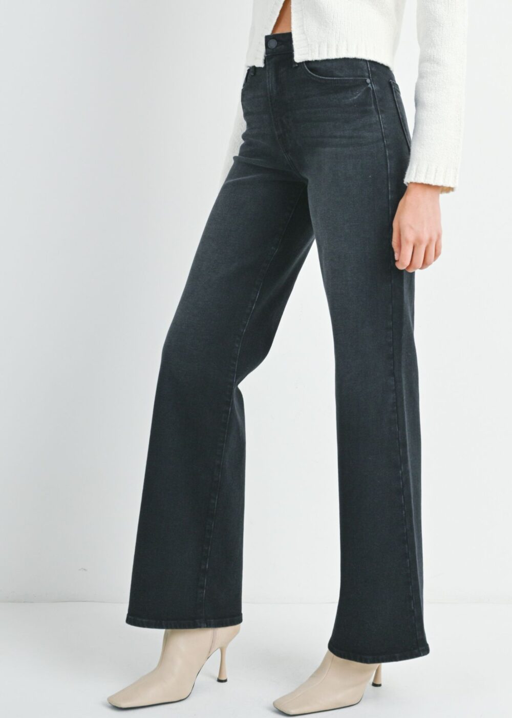 BLACK PALAZZO FLARE LEG JEANS