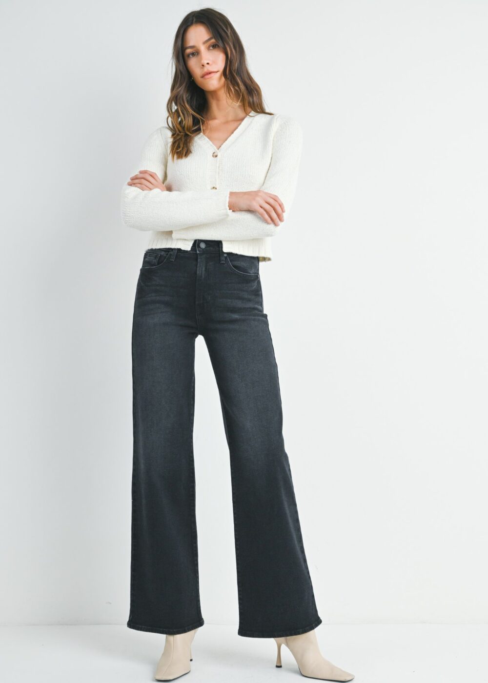 BLACK PALAZZO FLARE LEG JEANS