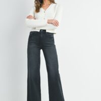 BLACK PALAZZO FLARE LEG JEANS