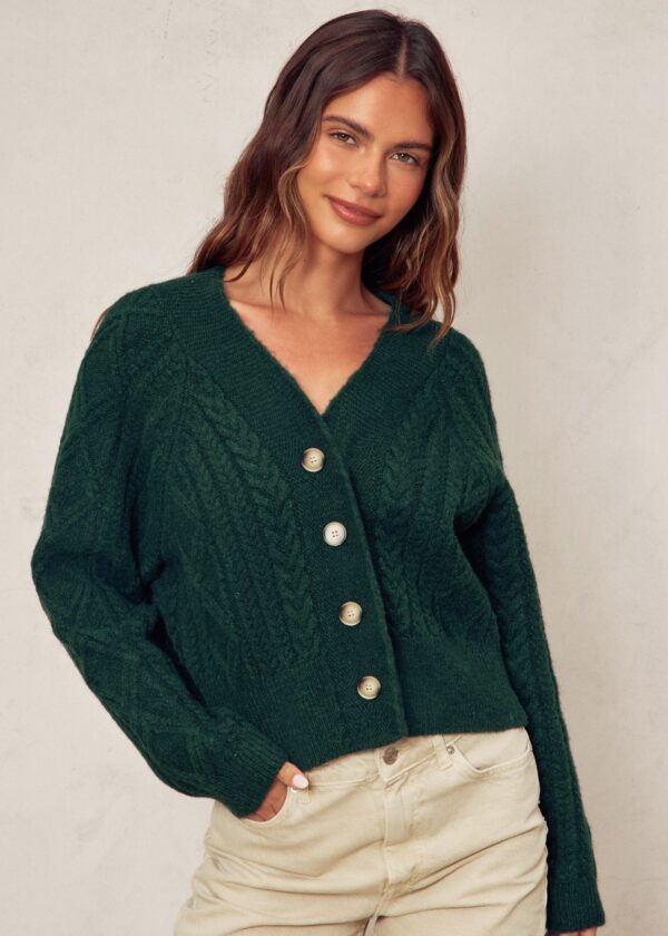 HUNTER GREEN CABLE KNIT CARDIGAN