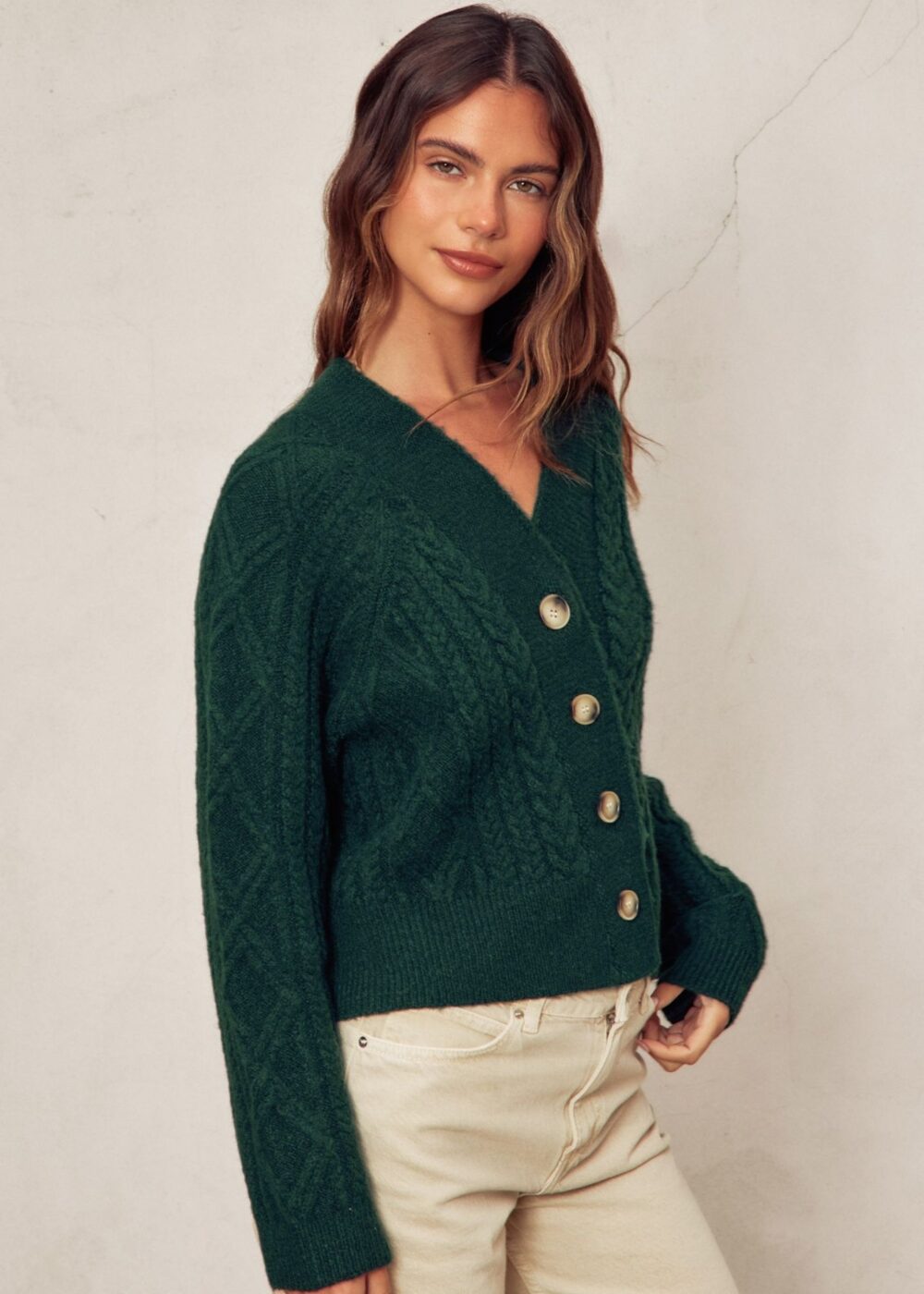 HUNTER GREEN CABLE KNIT CARDIGAN