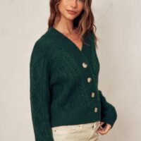 HUNTER GREEN CABLE KNIT CARDIGAN