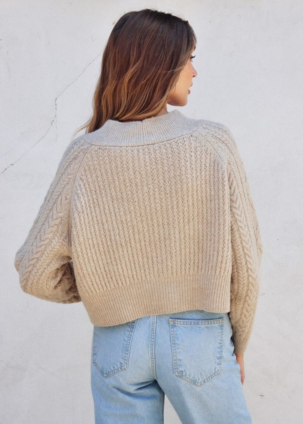 TAUPE CABLE KNIT CARDIGAN