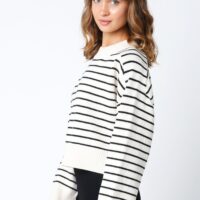 CREAM AND BLACK STRIPE PULLOVER SWEATER