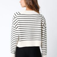 CREAM AND BLACK STRIPE PULLOVER SWEATER