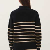 BLACK AND TAUPE STRIPE QUARTER ZIP SWEATER