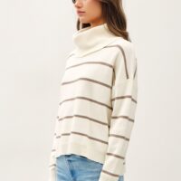 IVORY AND TAUPE STRIPE TURTLENECK SWEATER