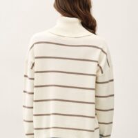 IVORY AND TAUPE STRIPE TURTLENECK SWEATER