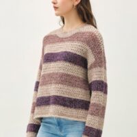 MAUVE STRIPE CROCHET SWEATER