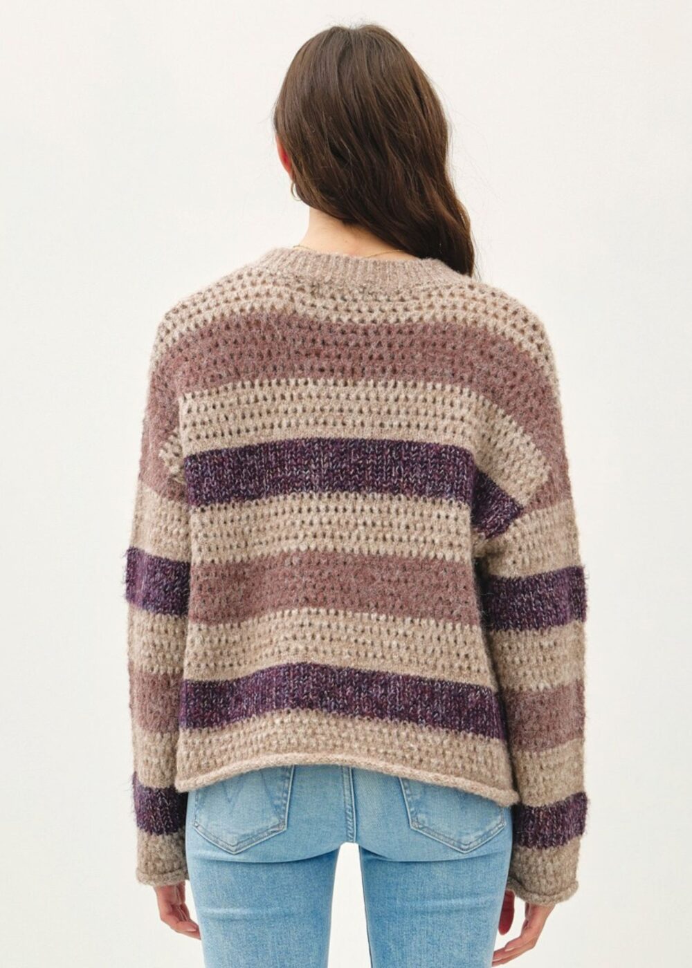 MAUVE STRIPE CROCHET SWEATER