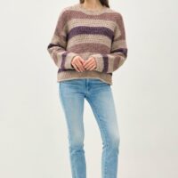 MAUVE STRIPE CROCHET SWEATER