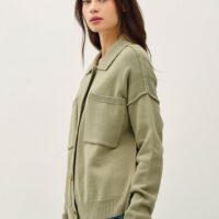 OLIVE GREEN KNIT COLLARED CARDIGAN