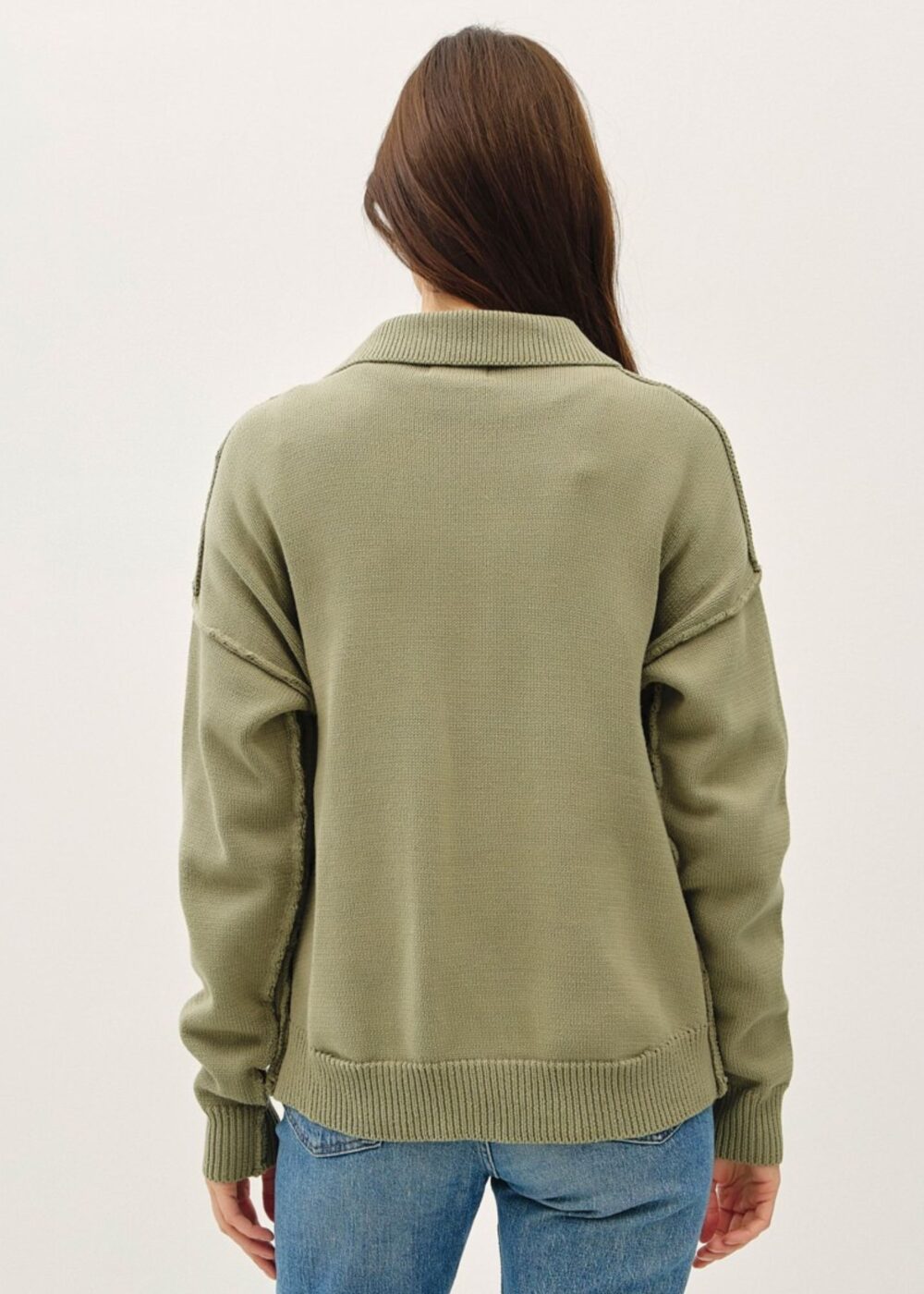 OLIVE GREEN KNIT COLLARED CARDIGAN