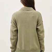 OLIVE GREEN KNIT COLLARED CARDIGAN