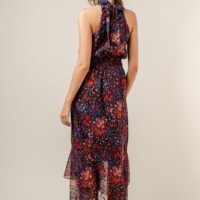 NAVY AND RED FLORAL HALTER NECK MAXI DRESS