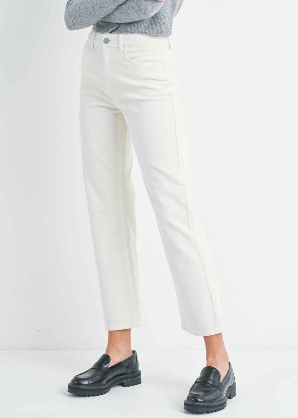 WHITE CORDUROY STRAIGHT LEG PANTS