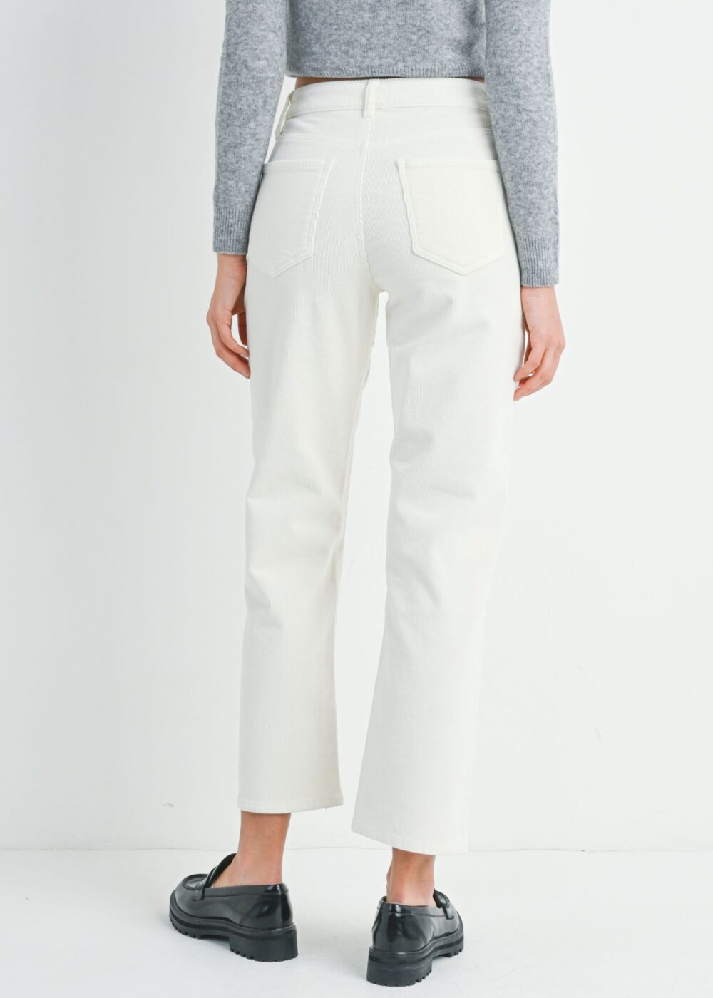 WHITE CORDUROY STRAIGHT LEG PANTS