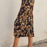 BLACK AND GOLD FLORAL MIDI SKIRT