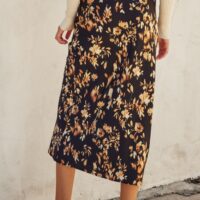 BLACK AND GOLD FLORAL MIDI SKIRT