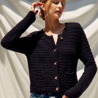 BLACK KNIT CARDIGAN WITH GOLD BUTTONS