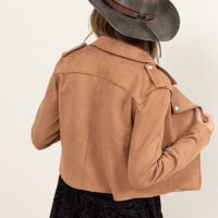 CAMEL BROWN FAUX SUEDE MOTO JACKET