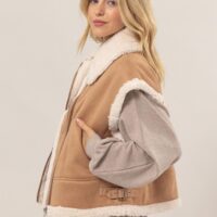 CAMEL BROWN SUEDE VEST WITH SHERPA TRIM