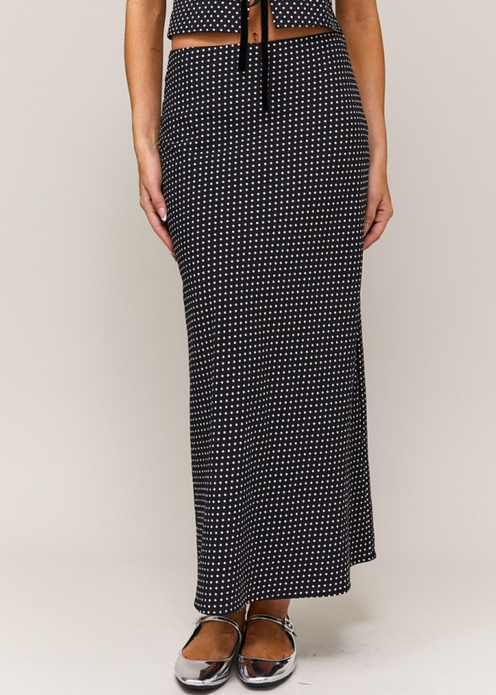 BLACK AND WHITE POLKA DOT MAXI SKIRT