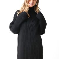 BLACK TURTLENECK MINI SWEATER DRESS