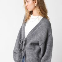 GREY FRONT TIE CARDIGAN