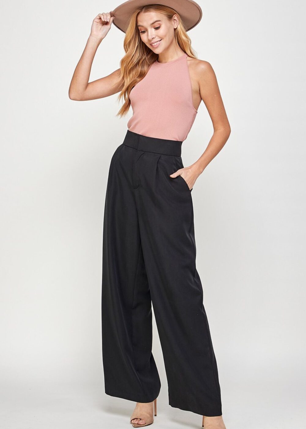 BLACK WIDE LEG TROUSERS