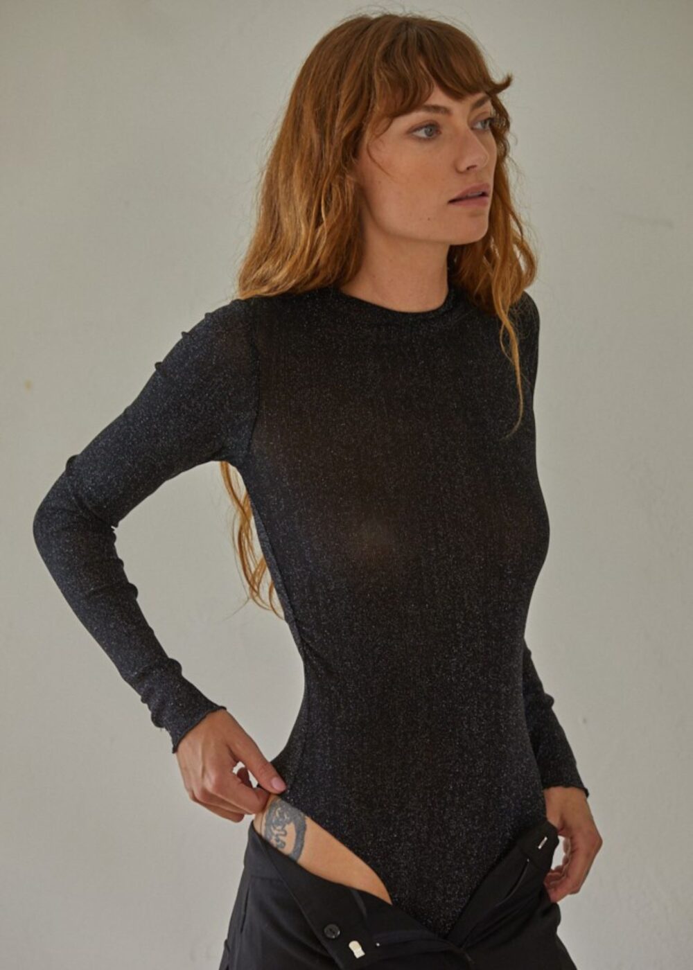 BLACK LONG SLEEVE MESH BODYSUIT