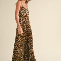 PLEATED LEOPARD PRINT MAXI DRESS