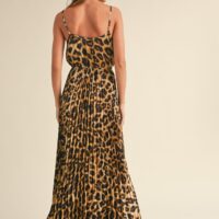 PLEATED LEOPARD PRINT MAXI DRESS