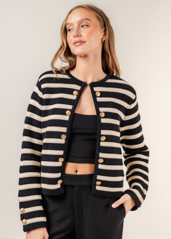 BLACK AND TAUPE STRIPE CARDIGAN