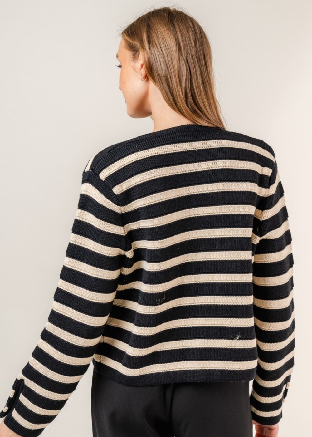 BLACK AND TAUPE STRIPE CARDIGAN