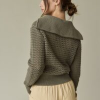 OLIVE GREEN OPEN KNIT ZIP UP CARDIGAN