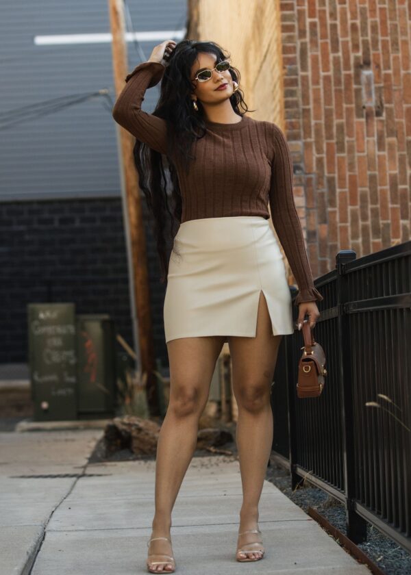 IVORY FAUX LEATHER MINI SKIRT