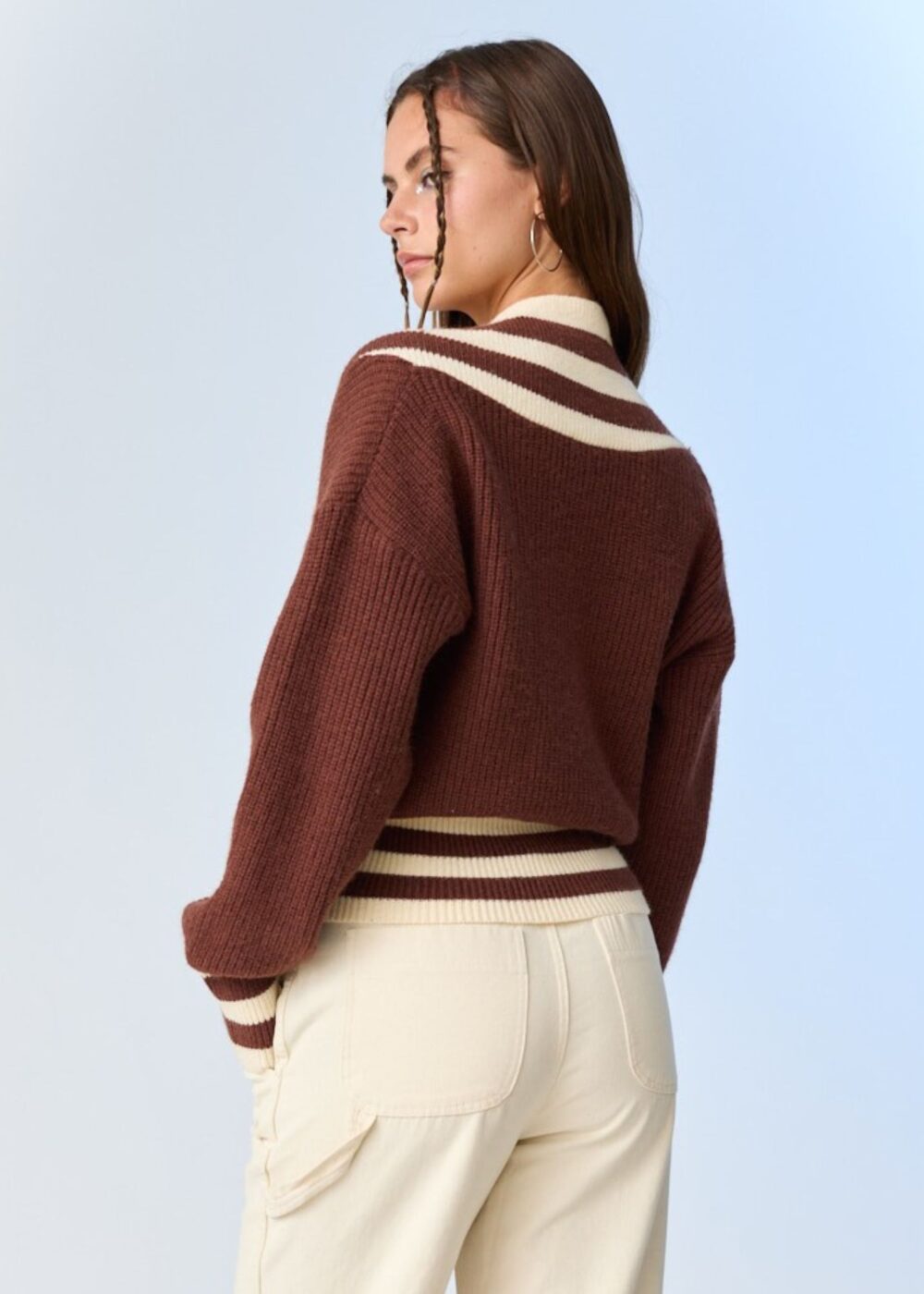 BROWN SURPLICE NECK SWEATER