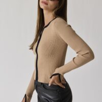 TAUPE KNIT TOP WITH BLACK TRIM