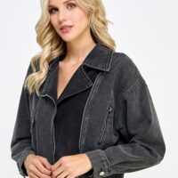 CHARCOAL DENIM MOTO JACKET