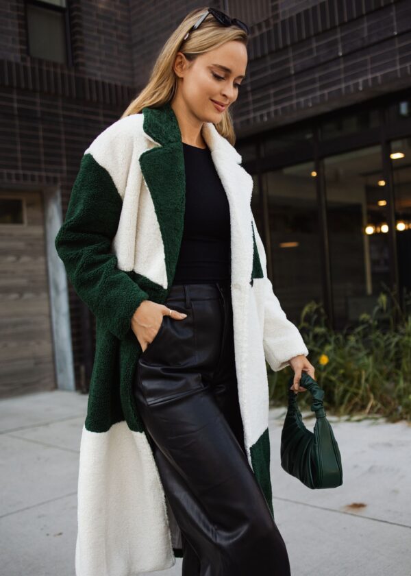 WHITE AND GREEN CHECKERED SHERPA COAT