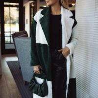 WHITE AND GREEN CHECKERED SHERPA COAT