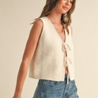 IVORY KNIT SLEEVELESS FRONT TIE TOP