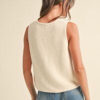 IVORY KNIT SLEEVELESS FRONT TIE TOP