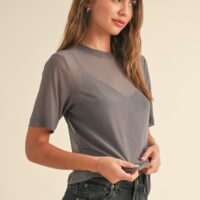 GREY SHORT SLEEVE MESH TOP