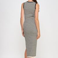 CREAM AND BLACK STRIPE KNIT MIDI DRESS