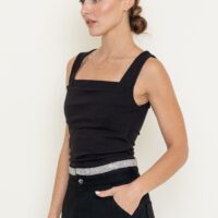 BLACK DOUBLE LAYER SQUARE NECK TANK TOP