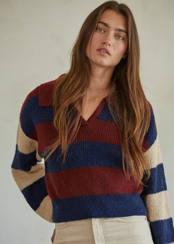 BURGUNDY AND NAVY STRIPE SWEATER